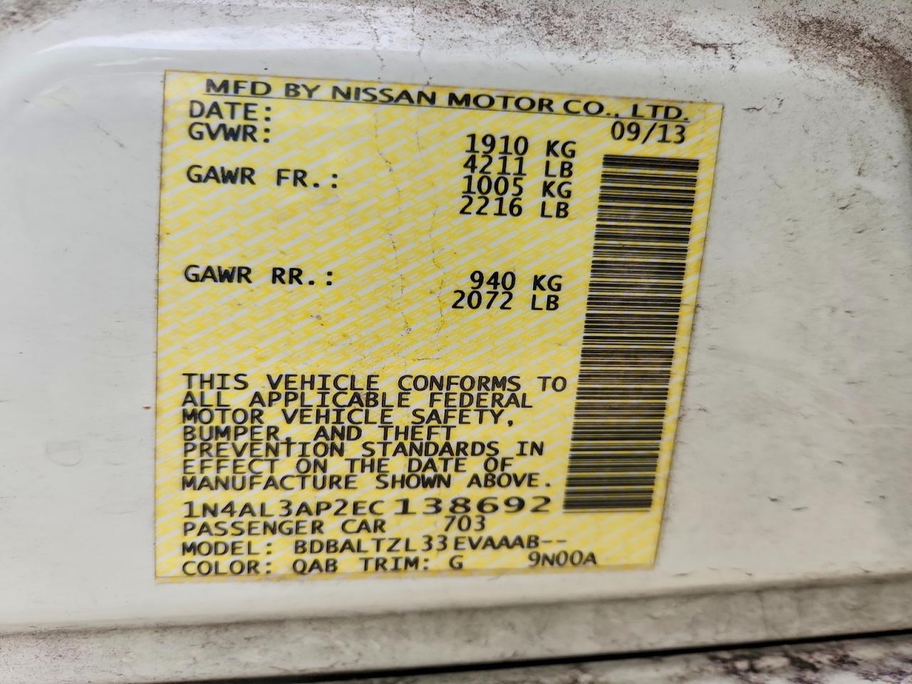 2014 NISSAN ALTIMA 2.5 photo 12