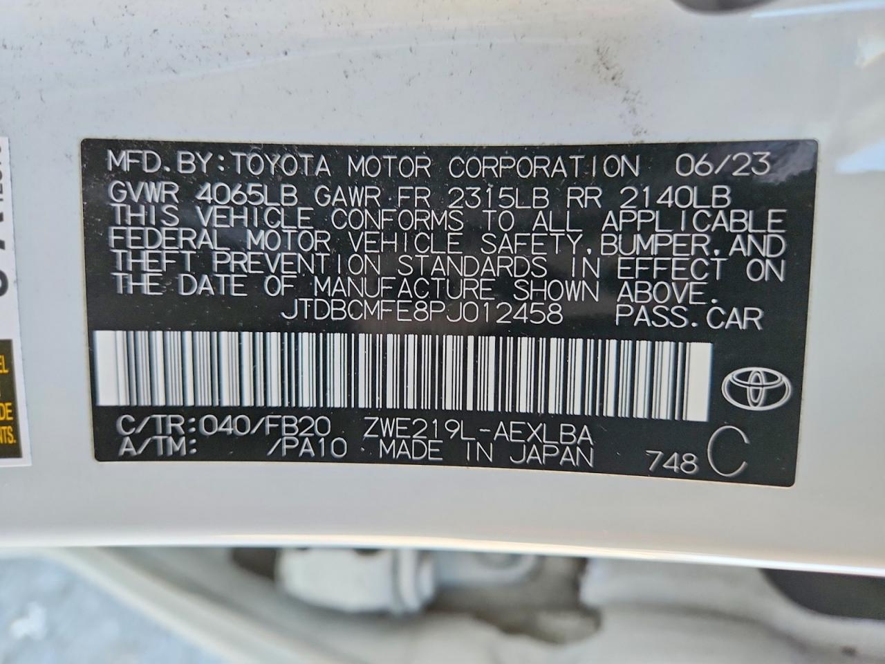 2023 TOYOTA COROLLA LE photo 12