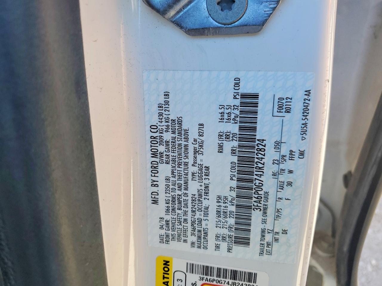 2018 FORD FUSION S photo 13