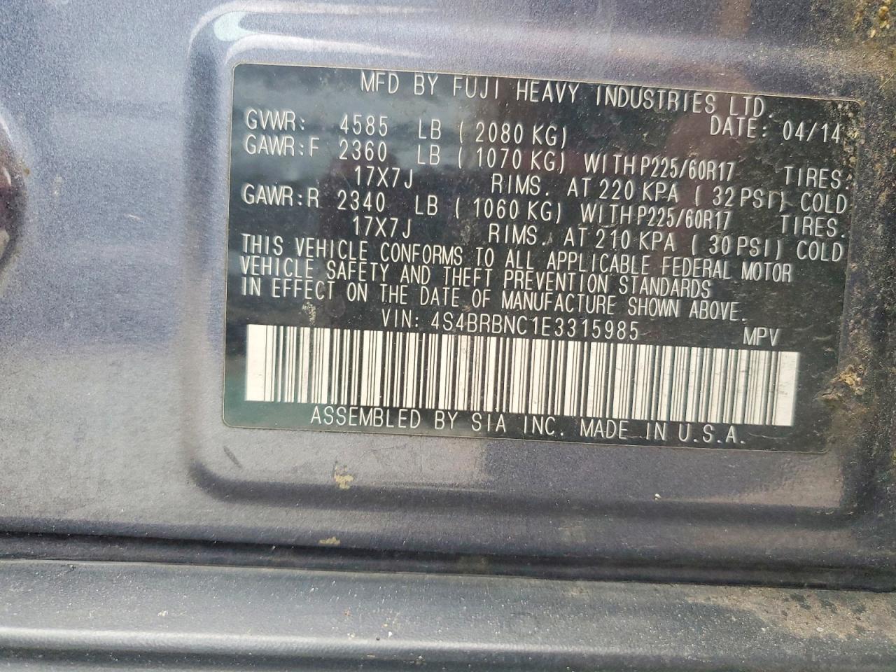 2014 SUBARU OUTBACK 2.5I LIMITED photo 13