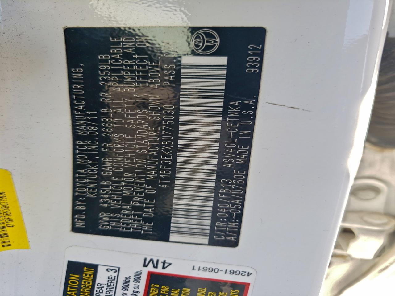 2011 TOYOTA CAMRY BASE photo 23
