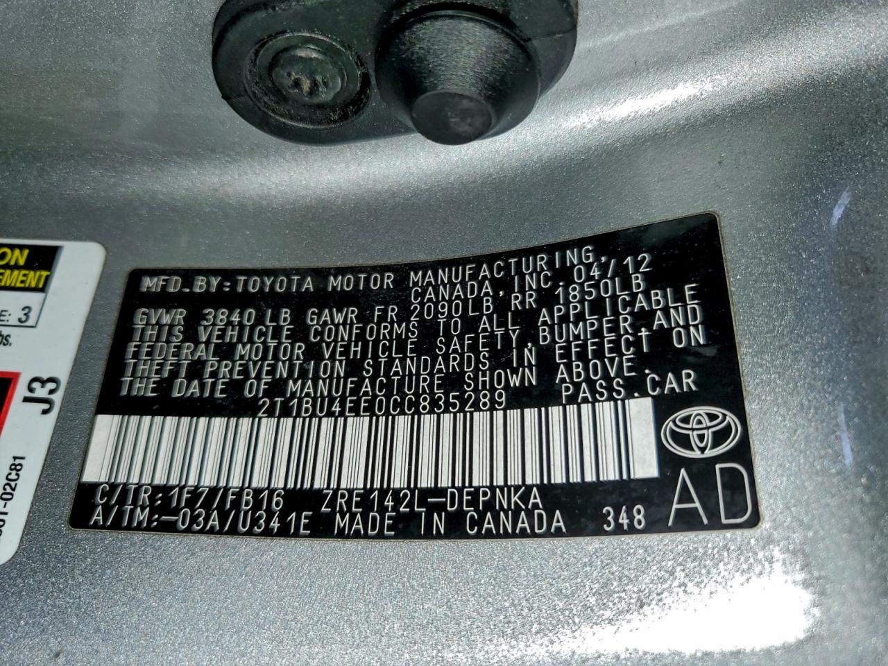 2012 TOYOTA COROLLA BASE photo 12