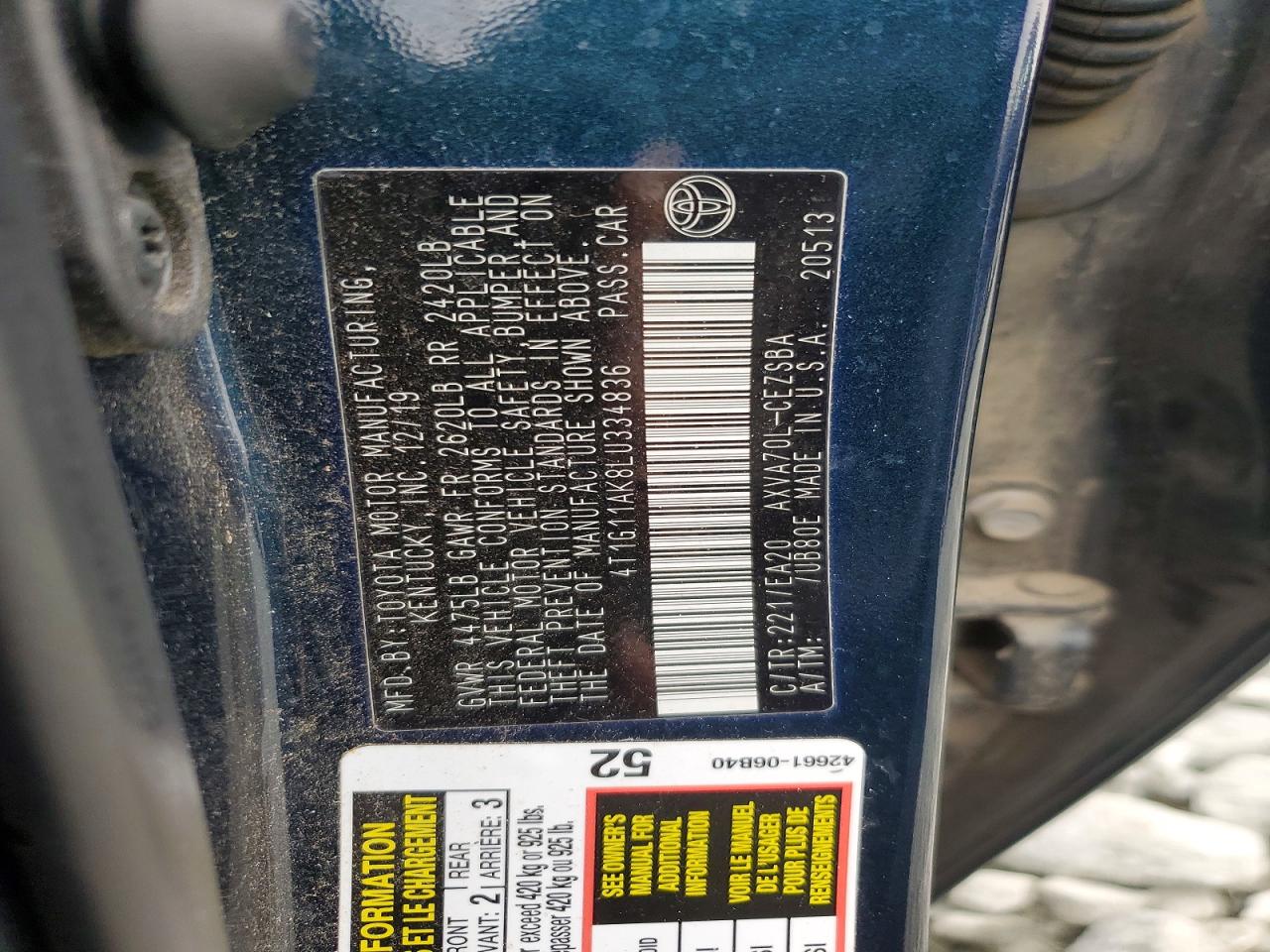 2020 TOYOTA CAMRY SE photo 12