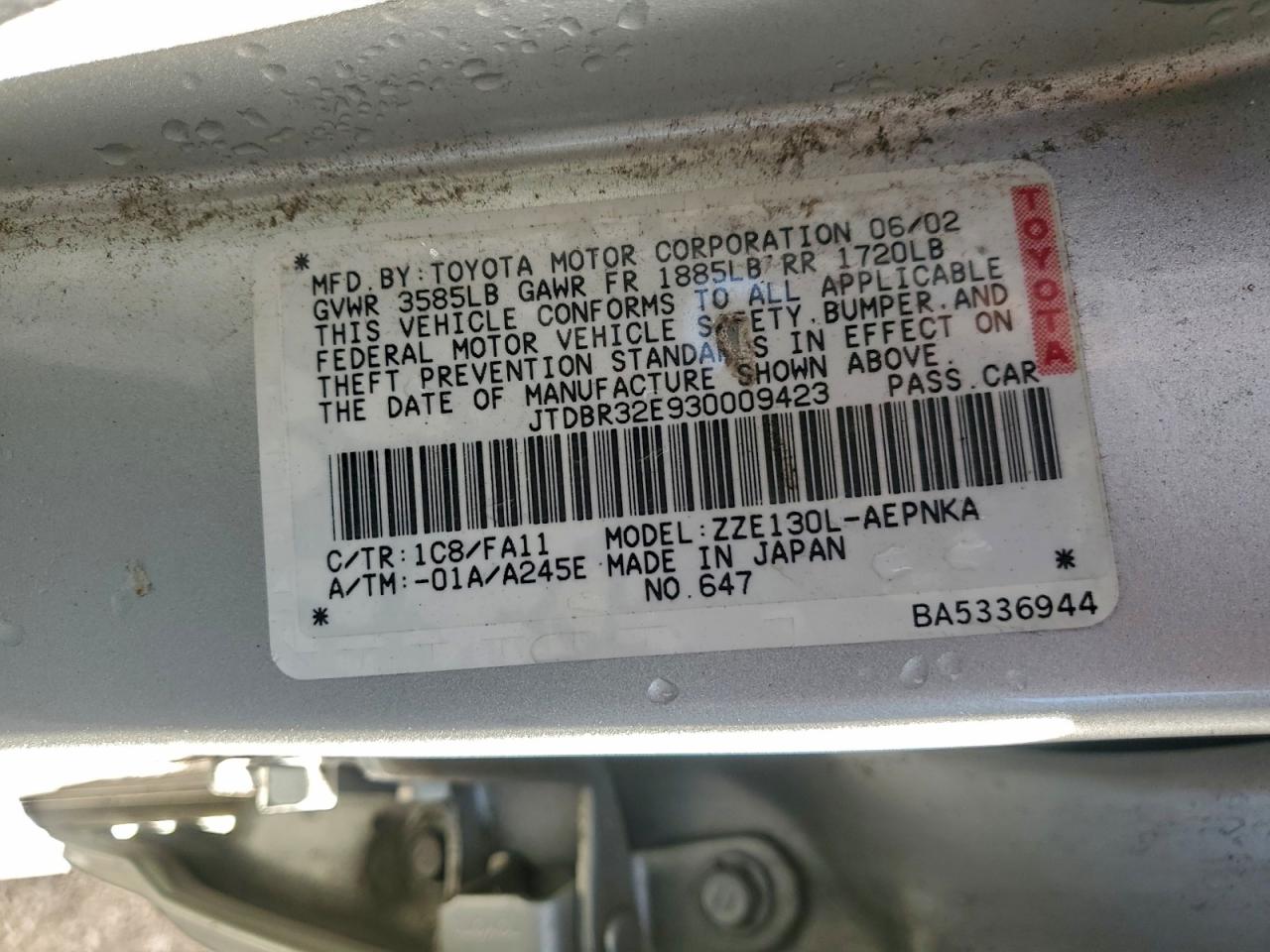 2003 TOYOTA COROLLA CE photo 12