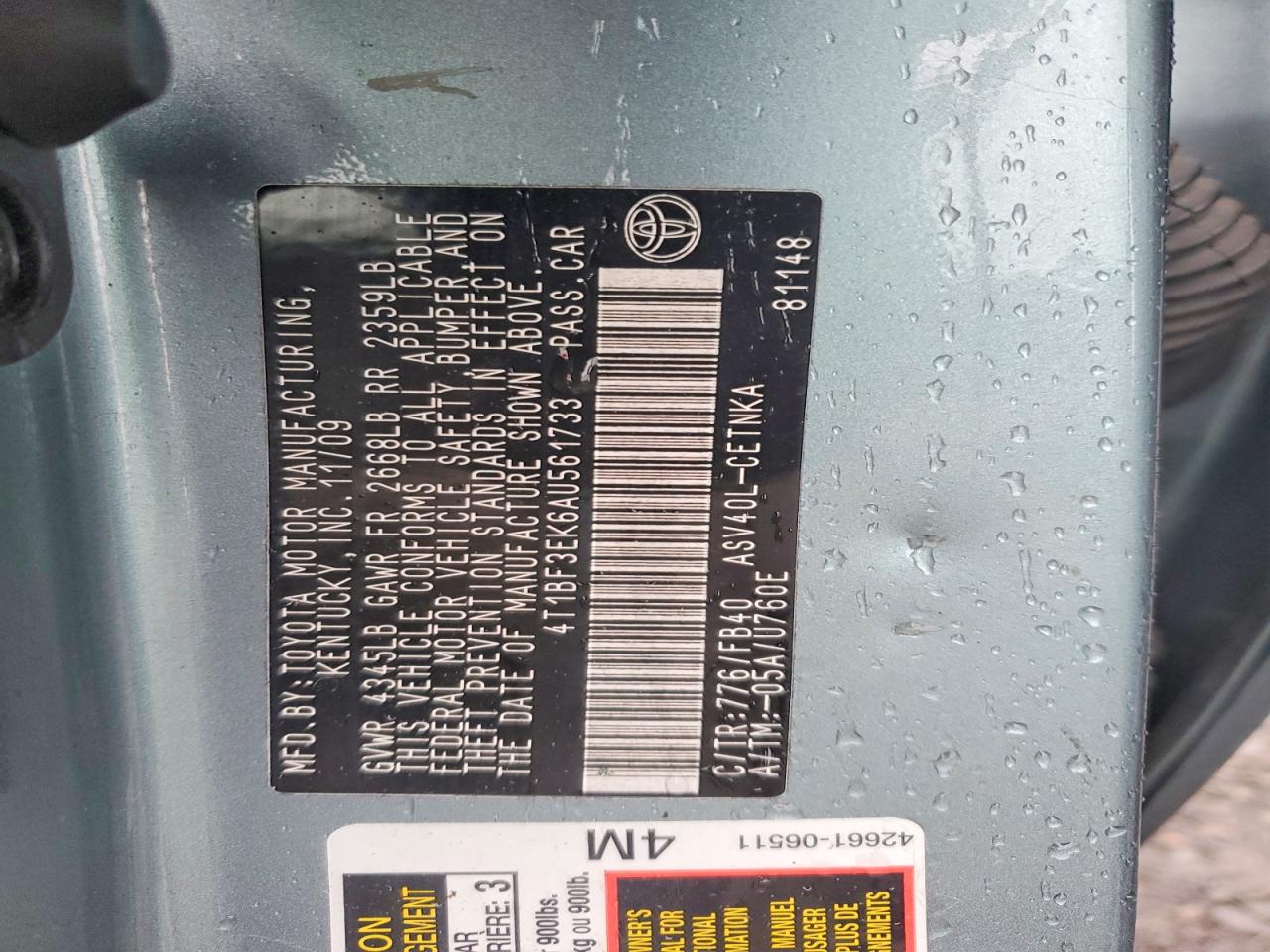 2010 TOYOTA CAMRY BASE photo 13