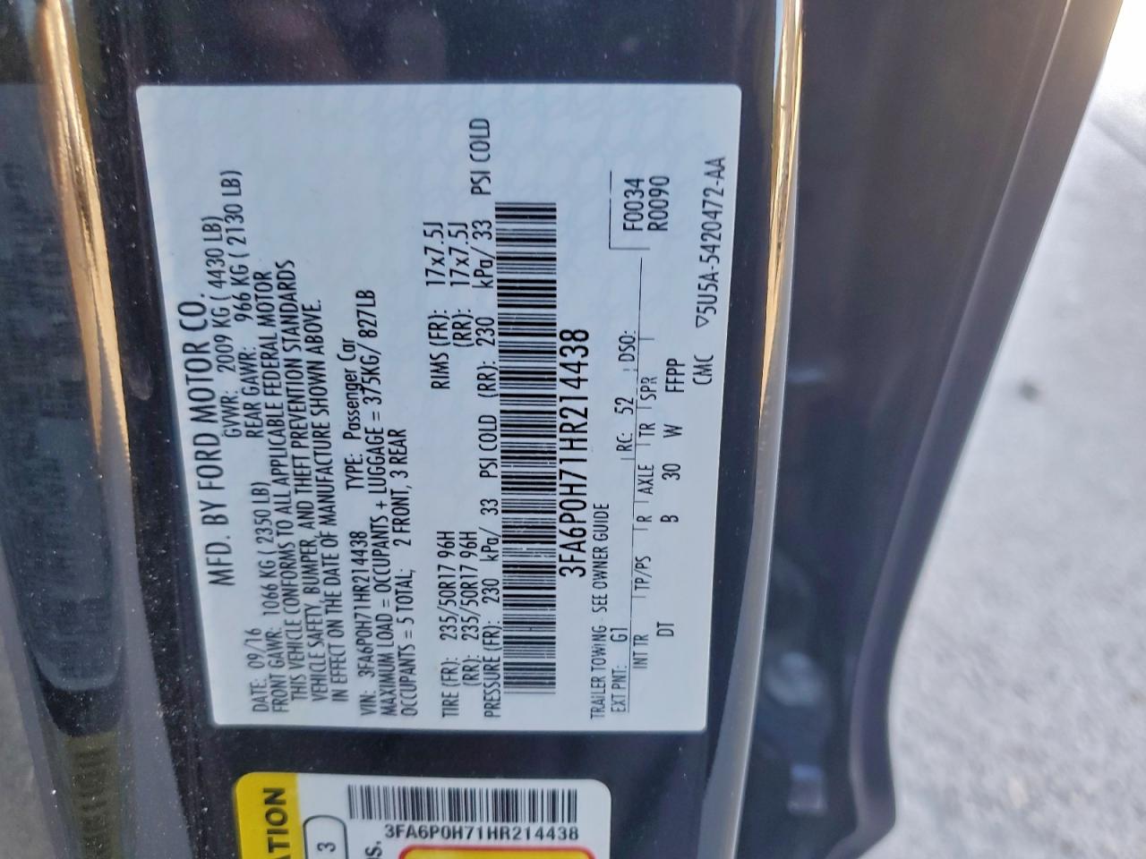 2017 FORD FUSION SE photo 12