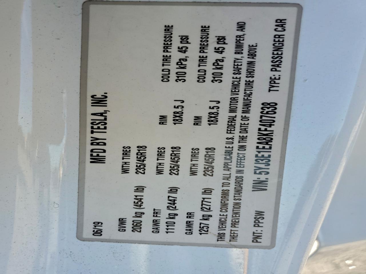 2019 TESLA MODEL 3 photo 13