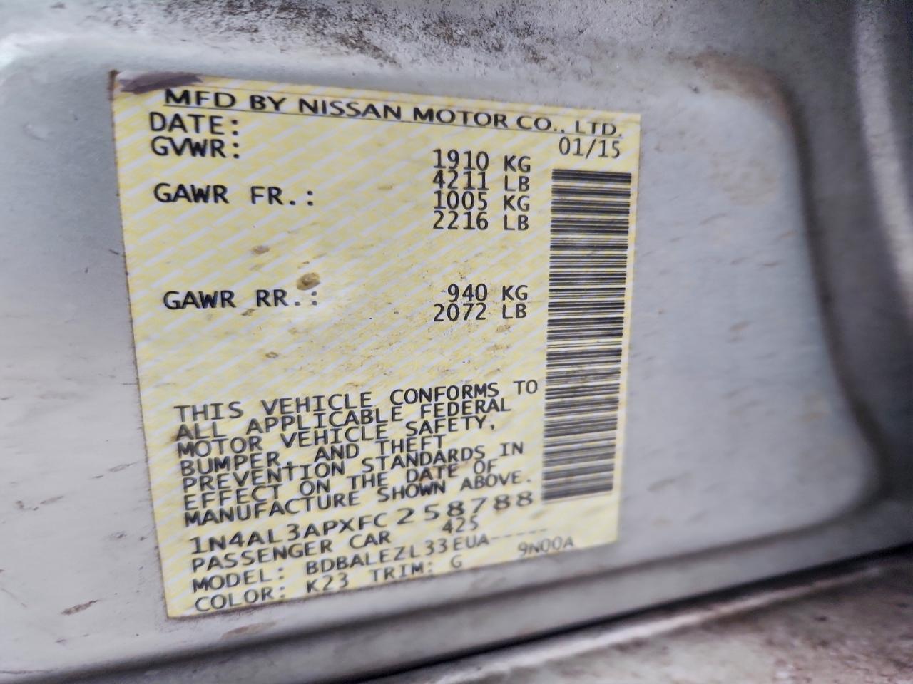 2015 NISSAN ALTIMA 2.5 photo 12