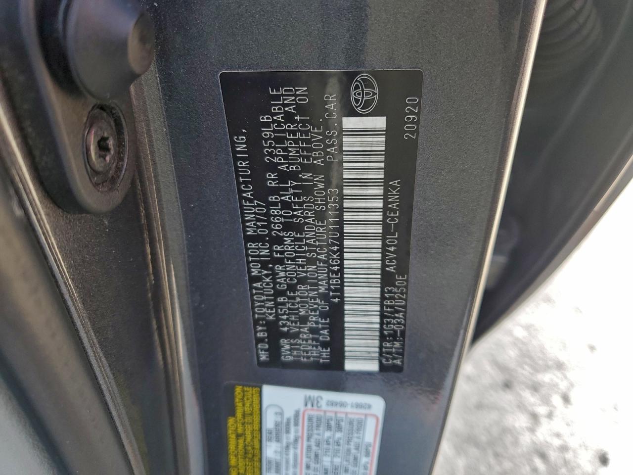 2007 TOYOTA CAMRY CE photo 12