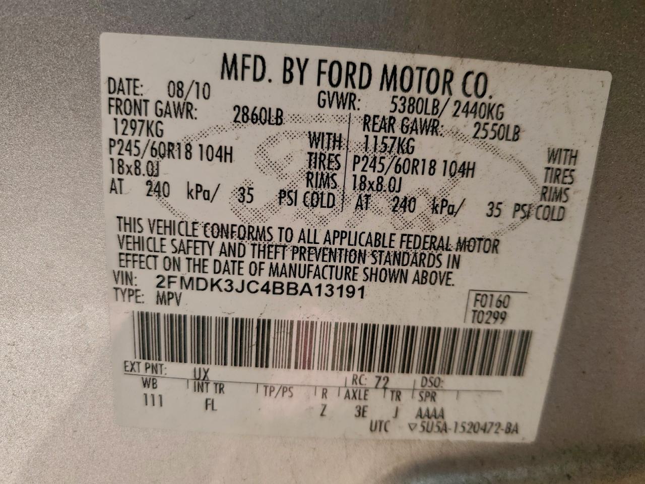 2011 FORD EDGE SEL photo 13