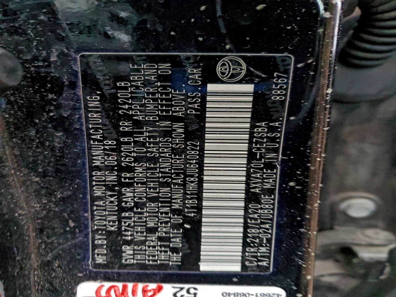 2018 TOYOTA CAMRY L photo 12