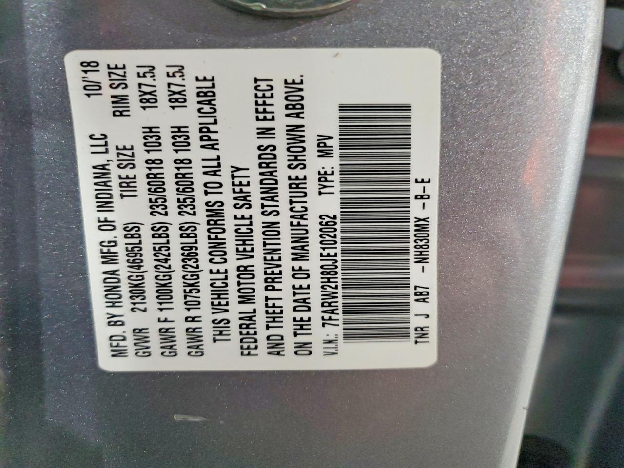 2018 HONDA CR-V EXL photo 14