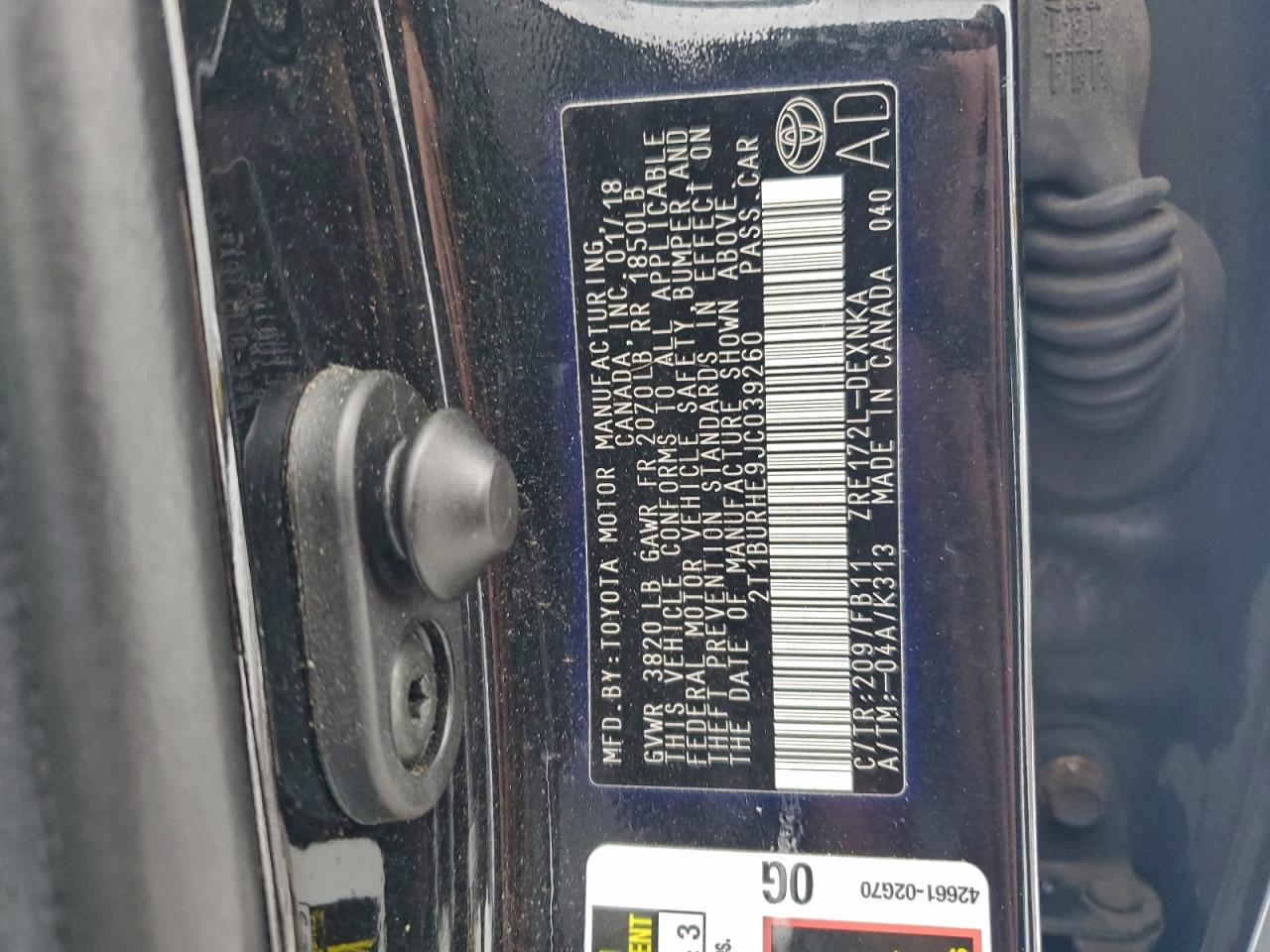 2018 TOYOTA COROLLA L photo 12