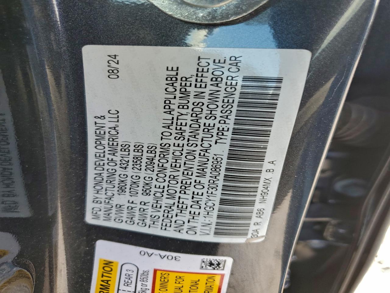 2024 HONDA ACCORD EX photo 12