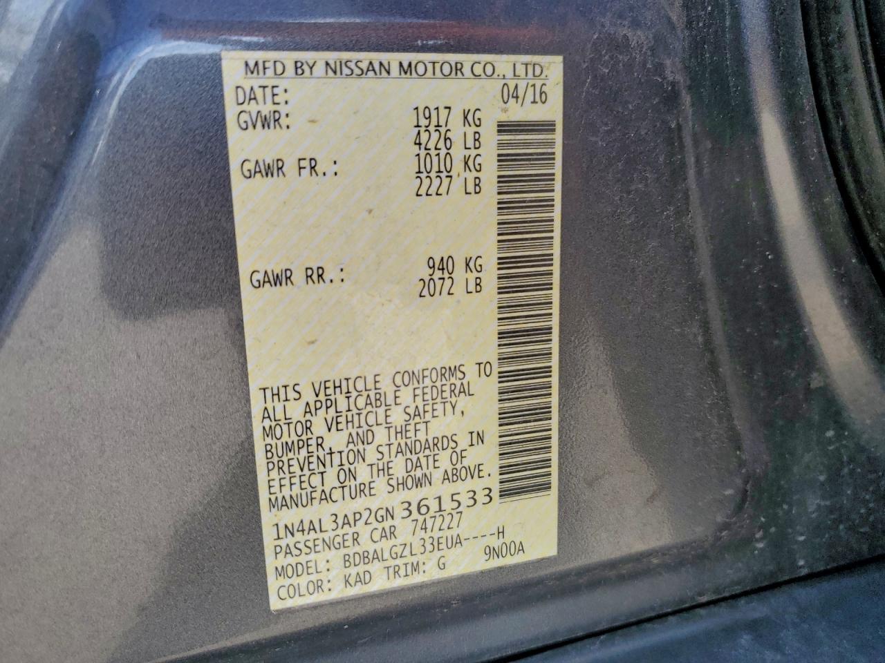2016 NISSAN ALTIMA 2.5 photo 12