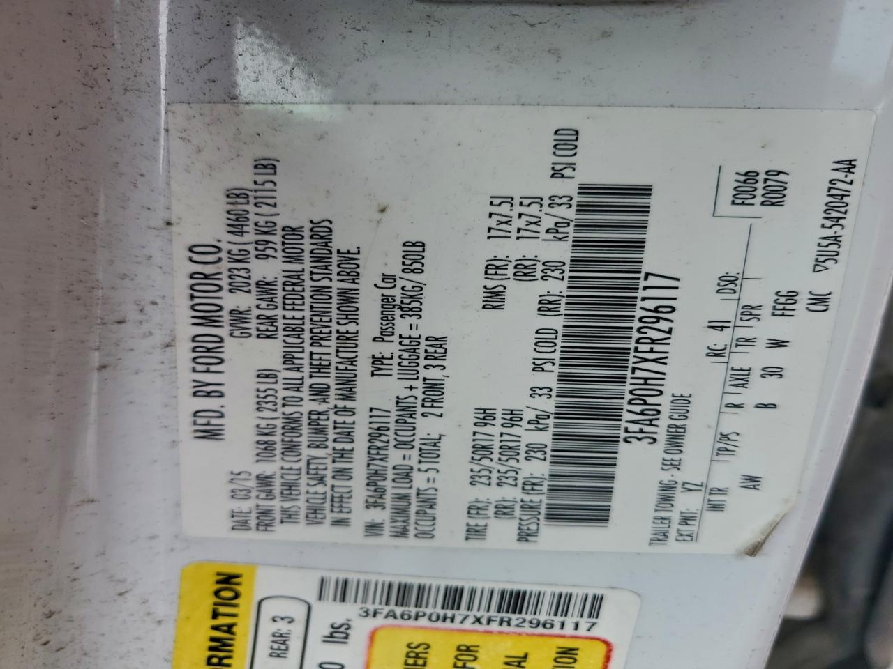 2015 FORD FUSION SE photo 12