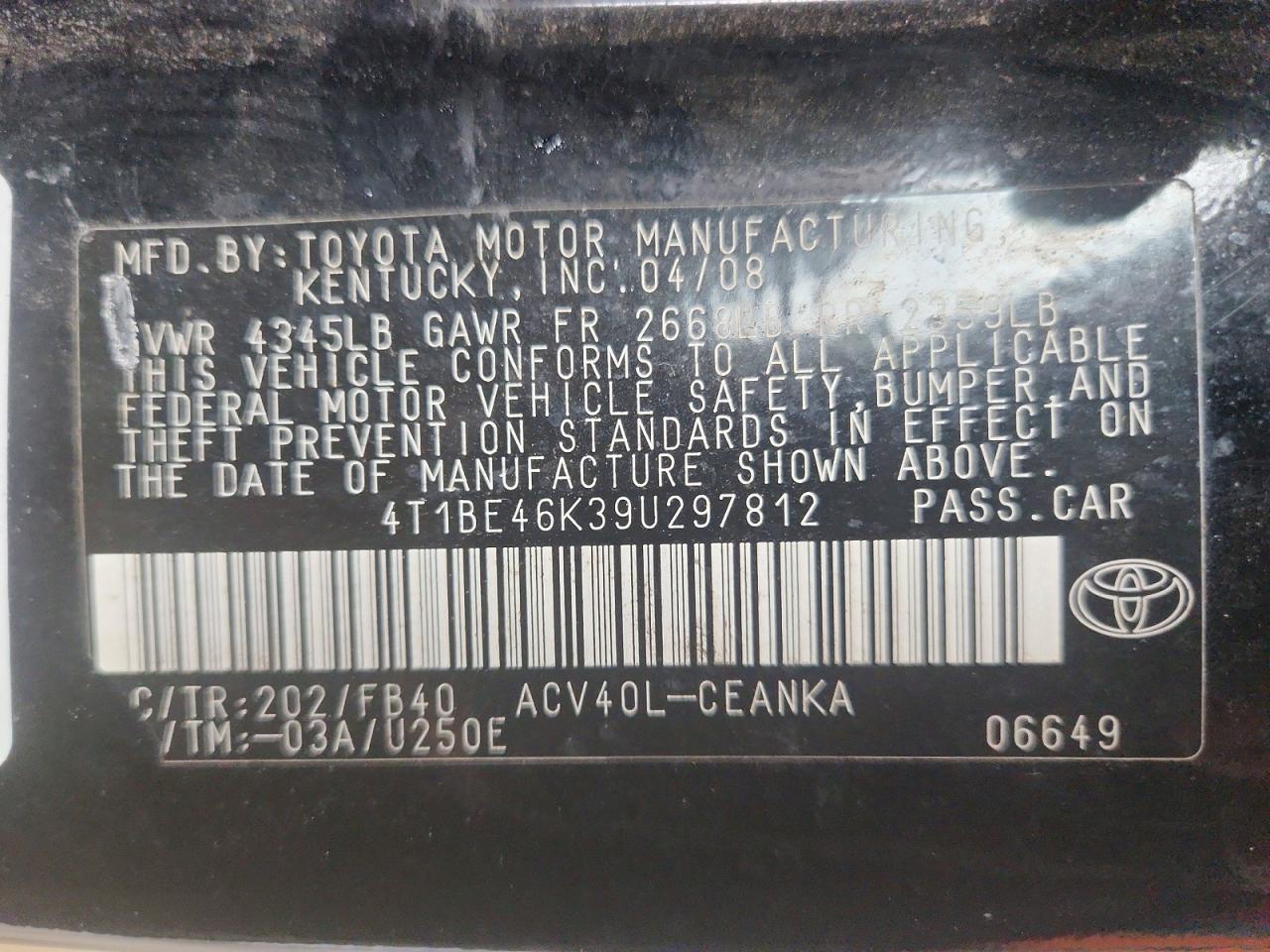 2009 TOYOTA CAMRY BASE photo 12