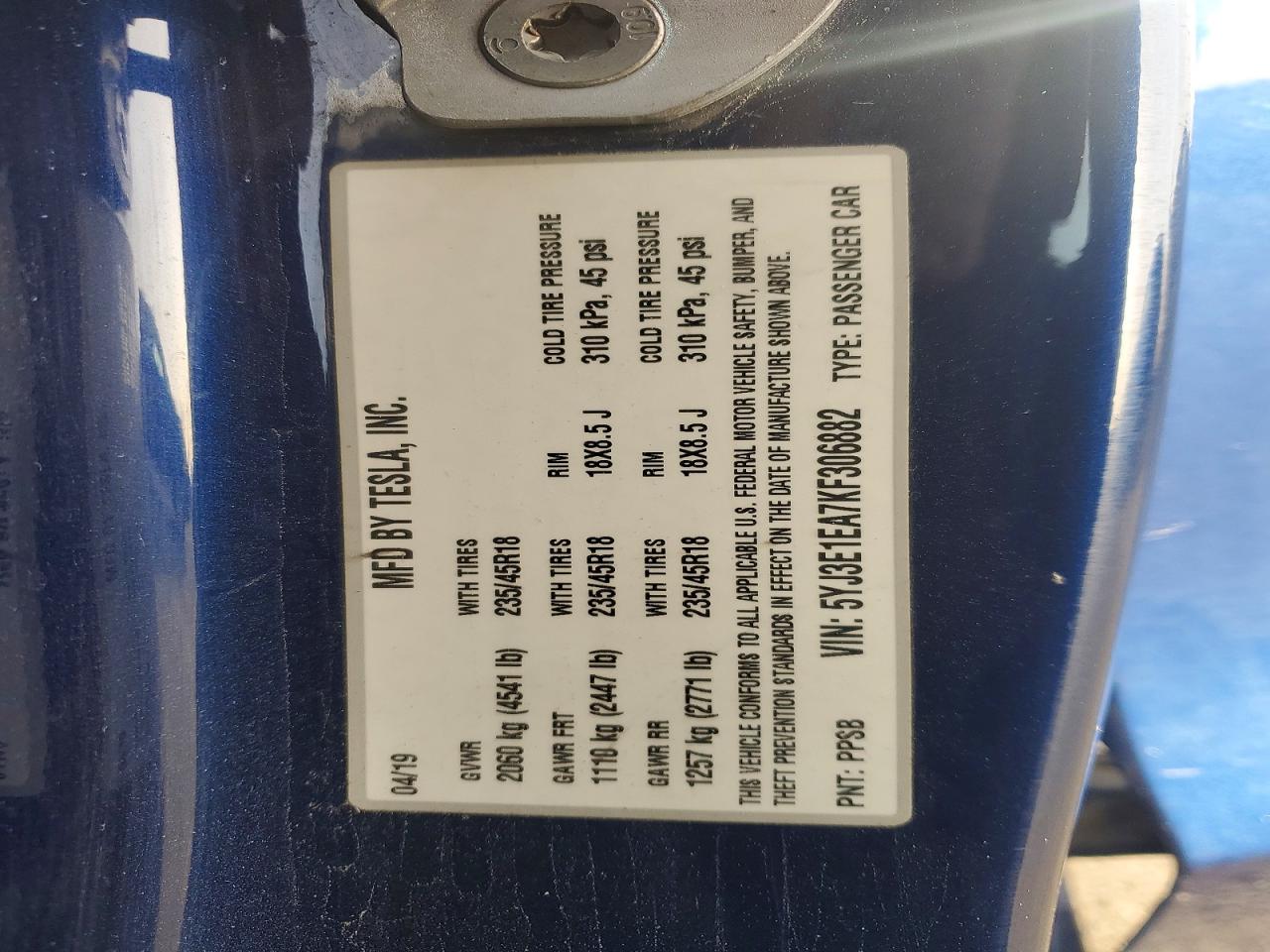 2019 TESLA MODEL 3 photo 12
