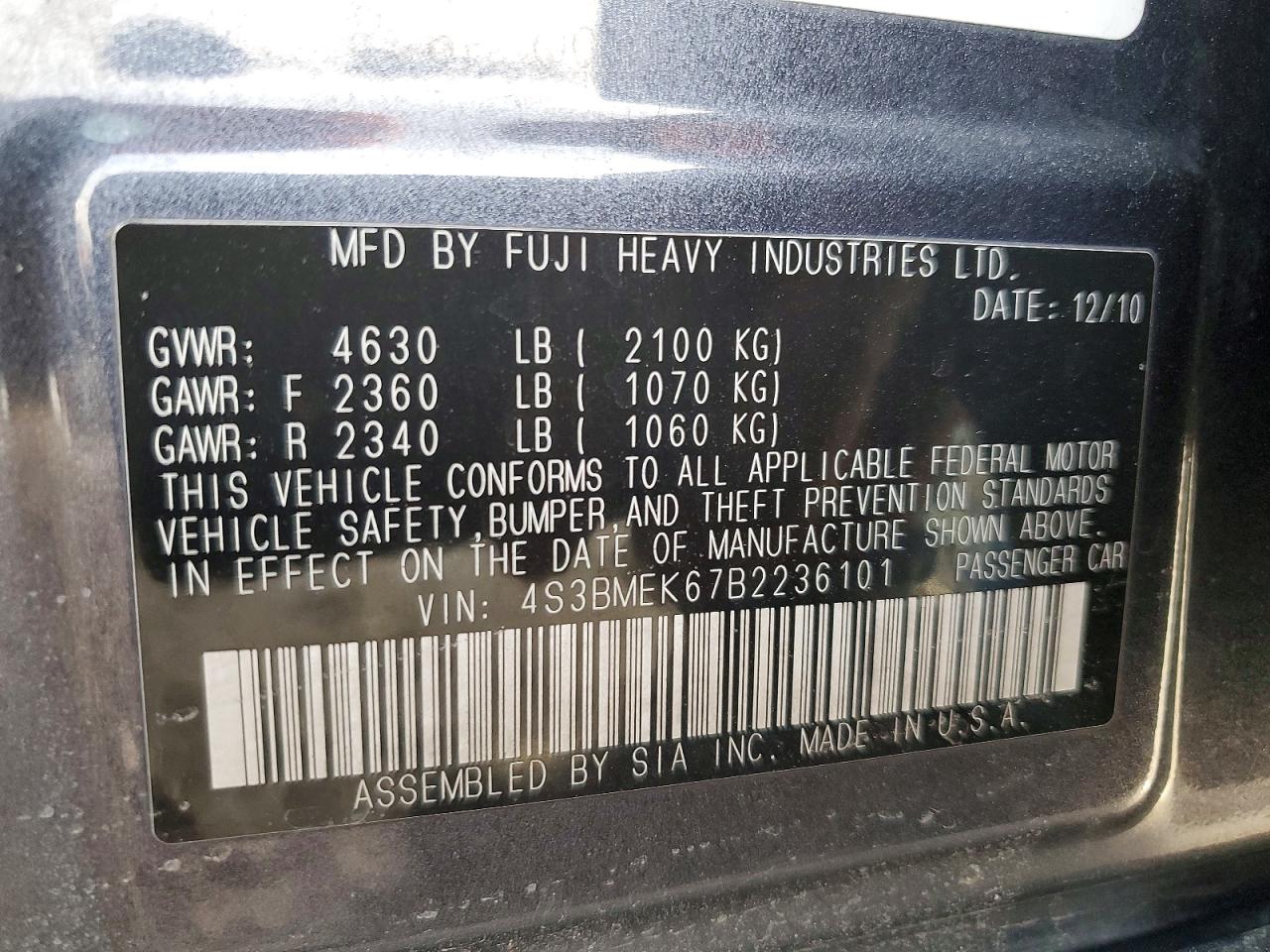 2011 SUBARU LEGACY 3.6R LIMITED photo 12