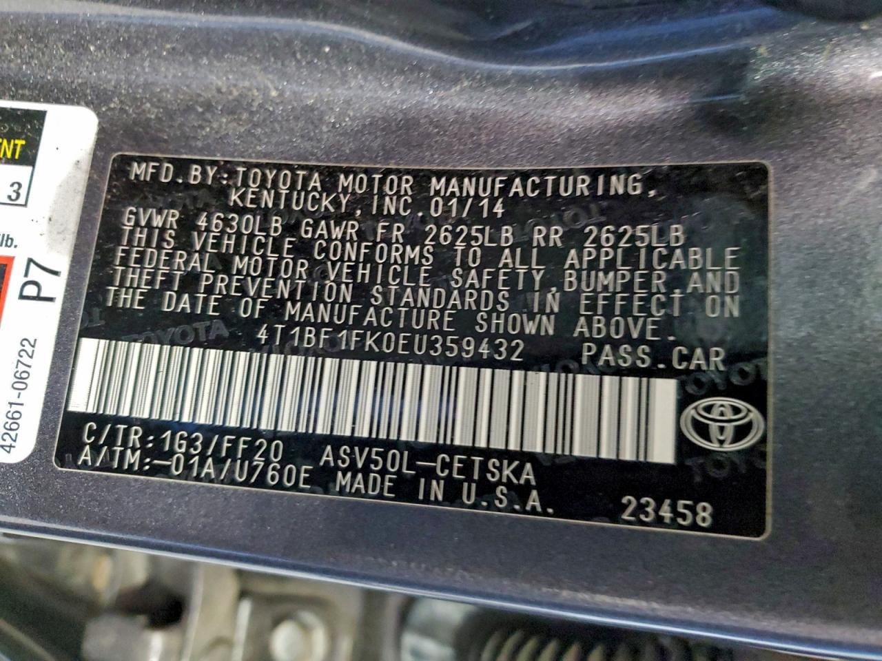2014 TOYOTA CAMRY L photo 13