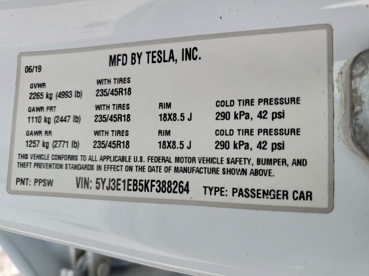 2019 TESLA MODEL 3 photo 12