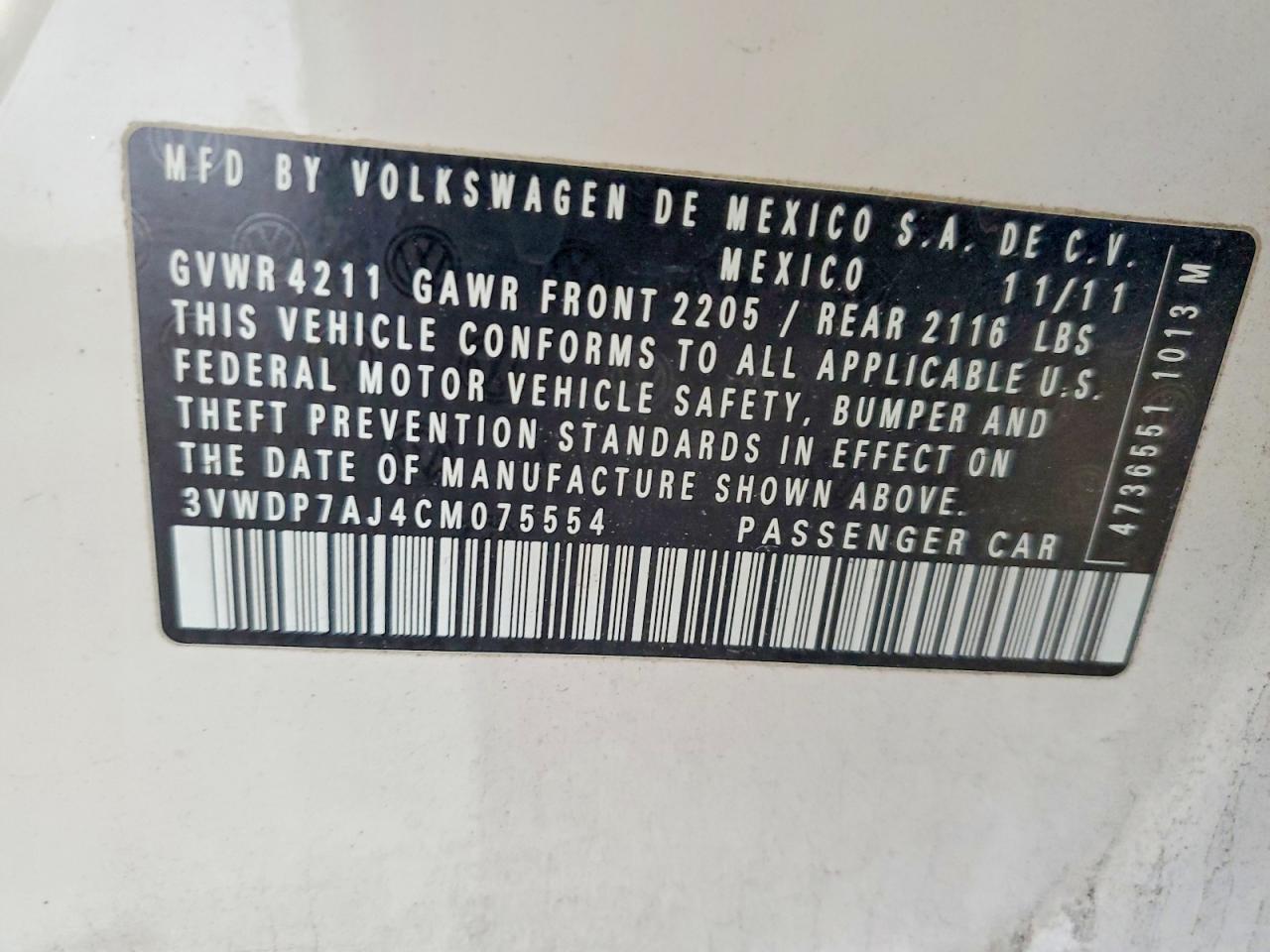 2012 VOLKSWAGEN JETTA SE photo 12