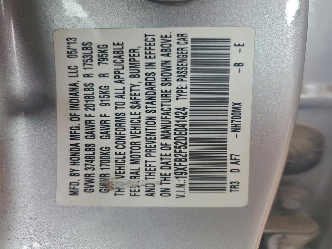 2013 HONDA CIVIC LX photo 34