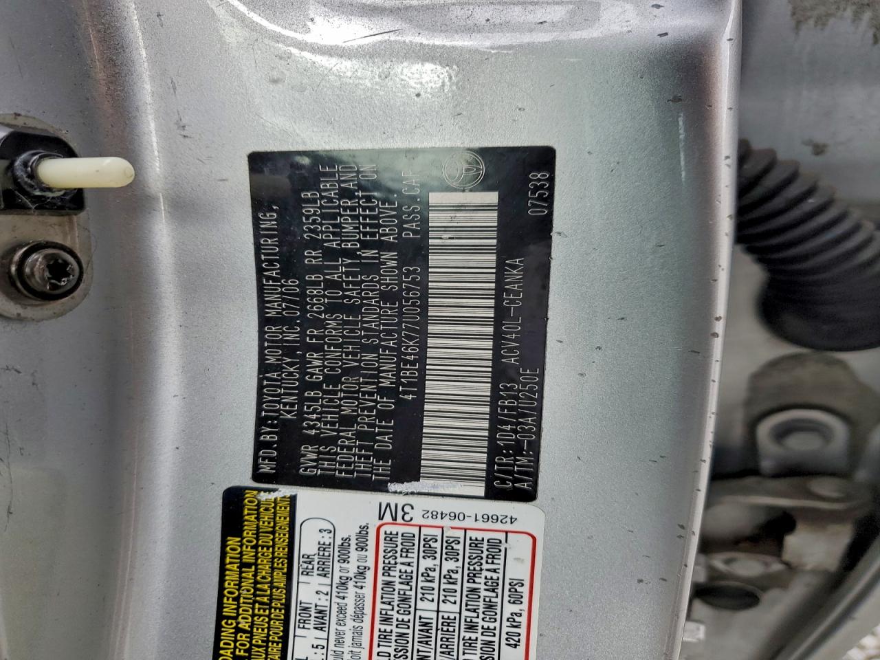 2007 TOYOTA CAMRY CE photo 13