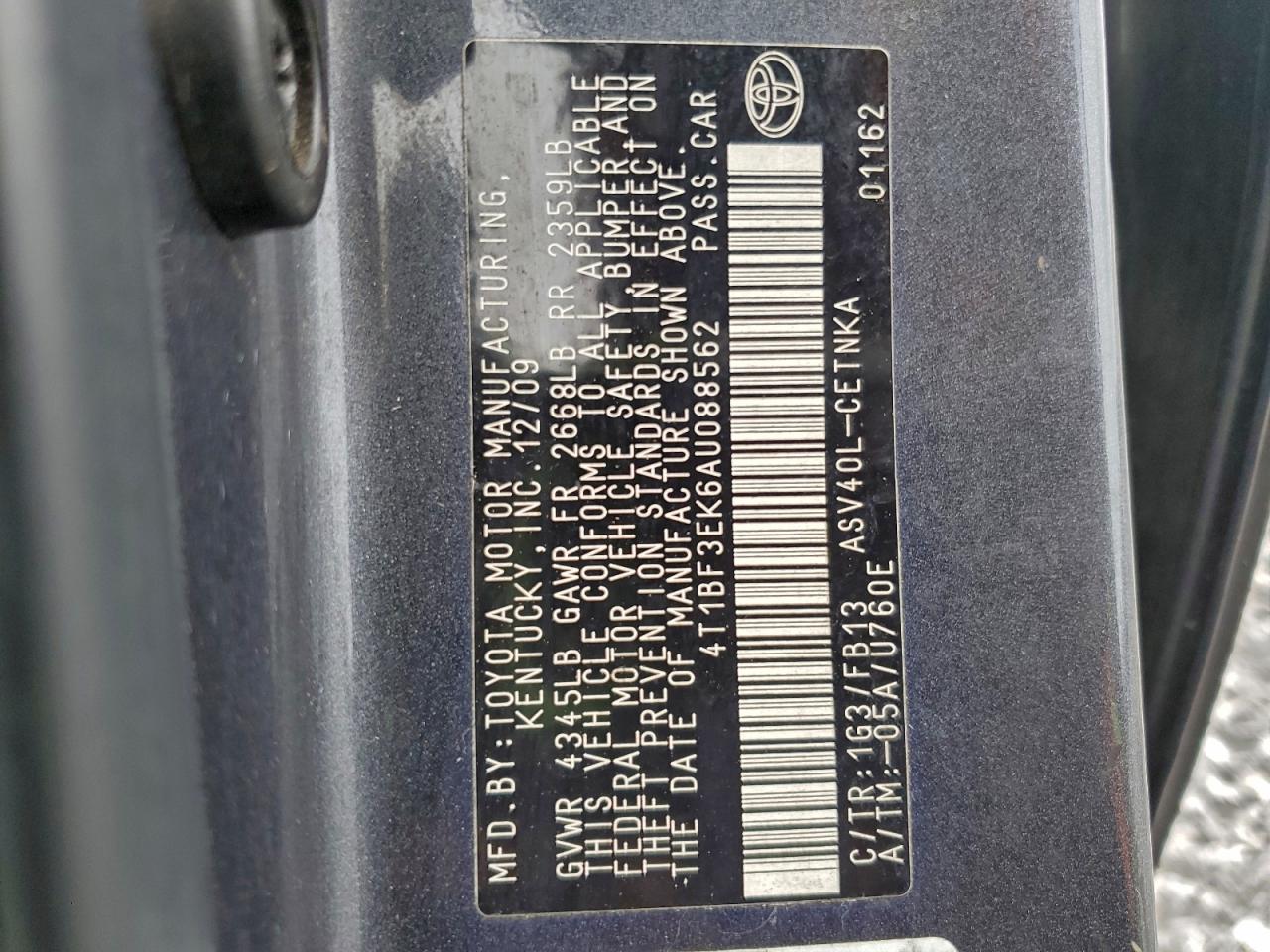 2010 TOYOTA CAMRY BASE photo 12