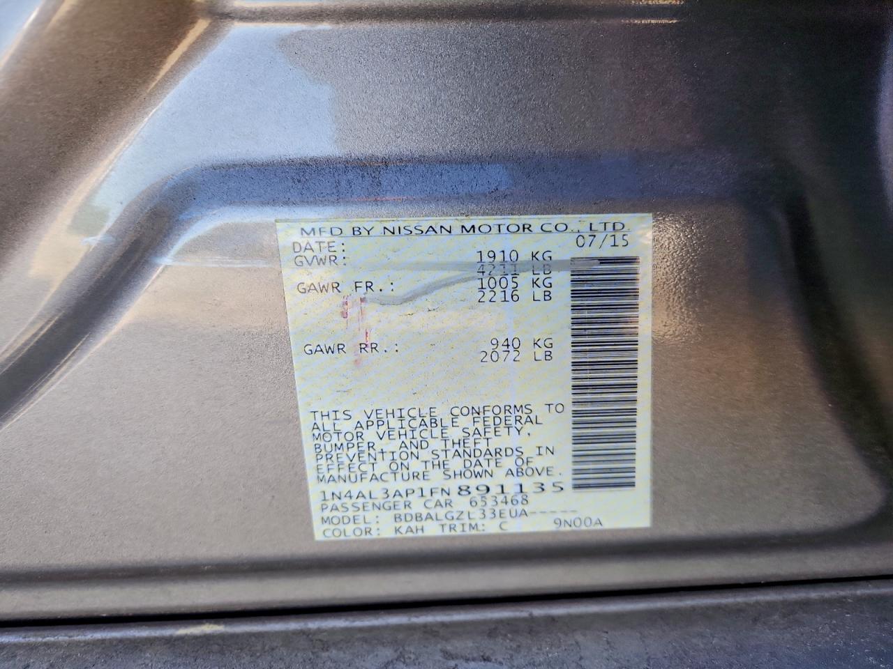 2015 NISSAN ALTIMA 2.5 photo 12