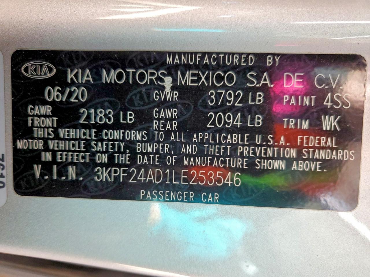 2020 KIA FORTE FE photo 12