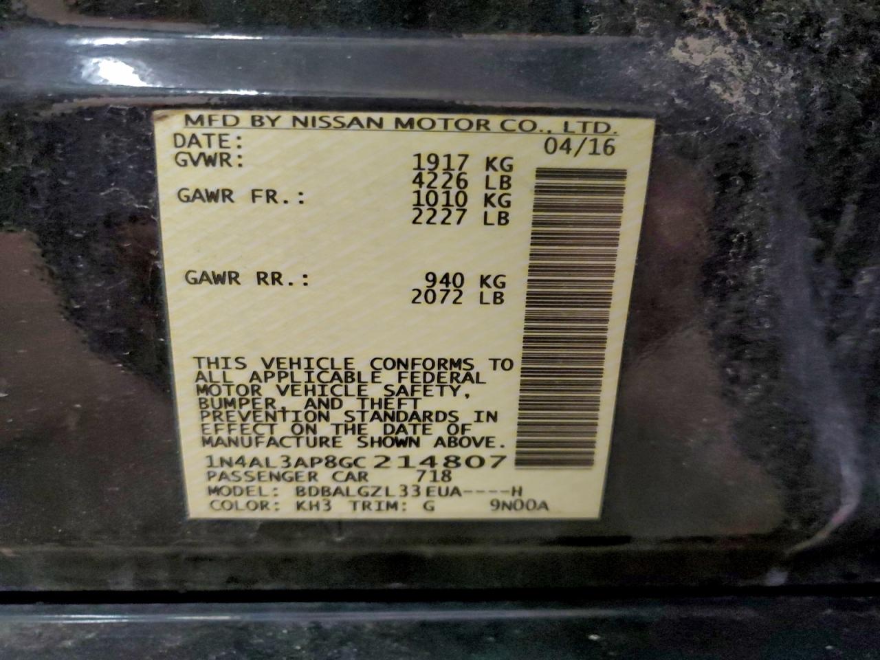 2016 NISSAN ALTIMA 2.5 photo 12