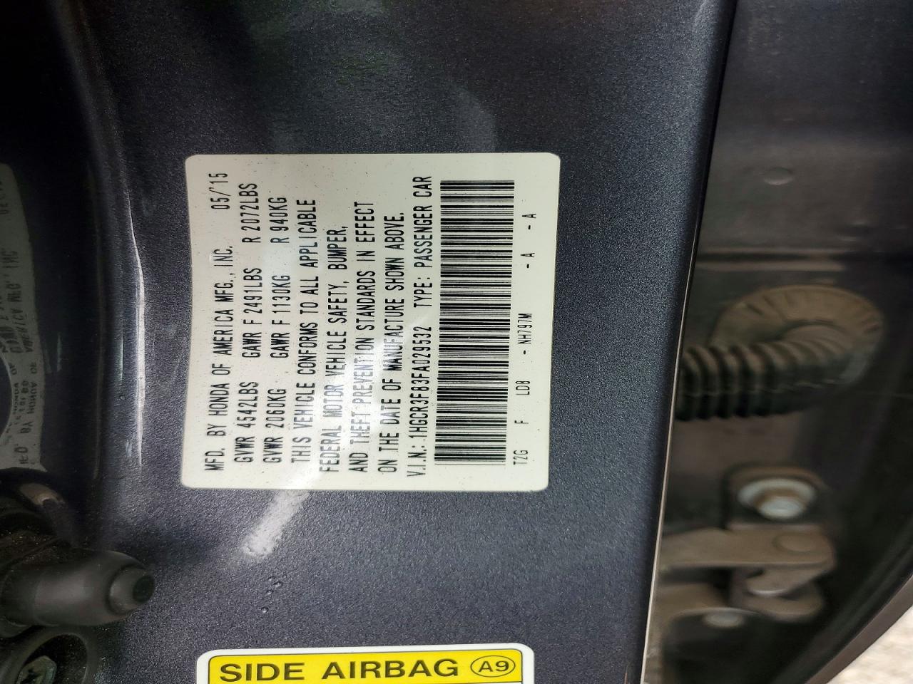 2015 HONDA ACCORD EXL photo 13