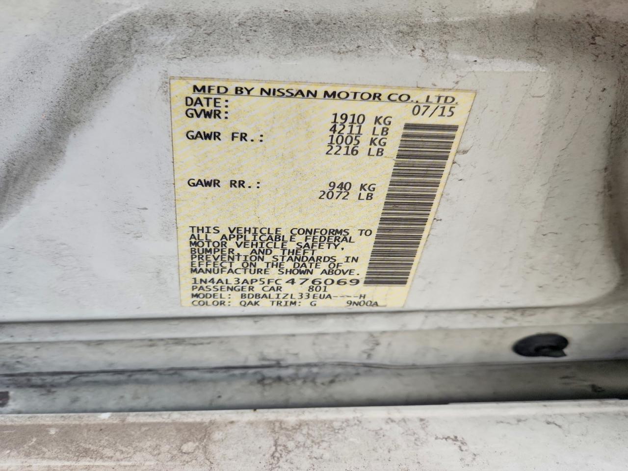 2015 NISSAN ALTIMA 2.5 photo 12