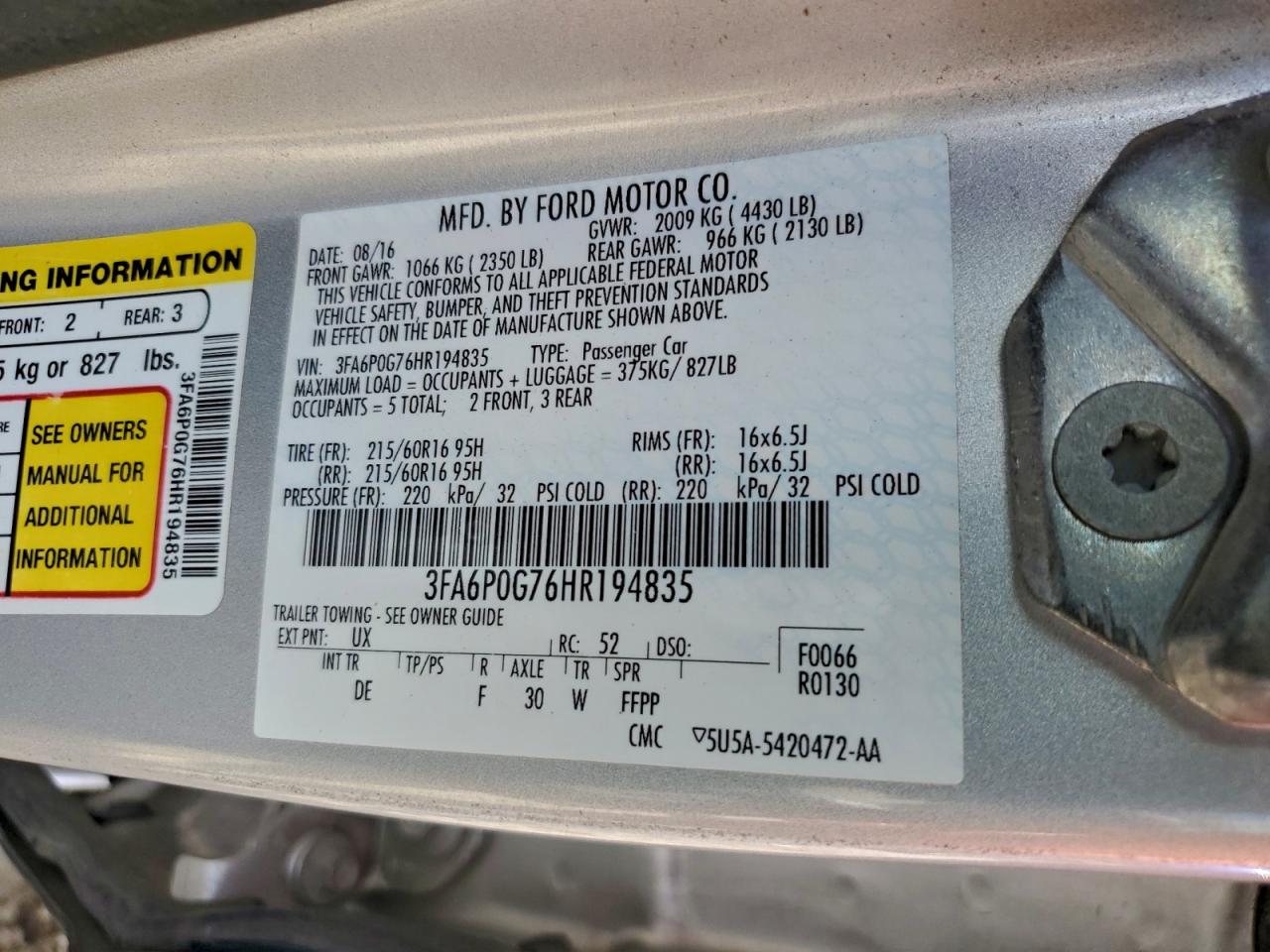 2017 FORD FUSION S photo 12
