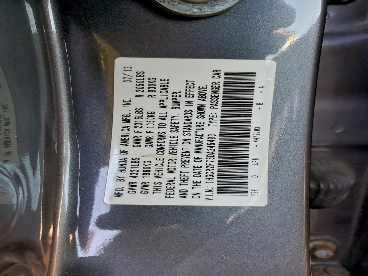 2013 HONDA ACCORD EX photo 12