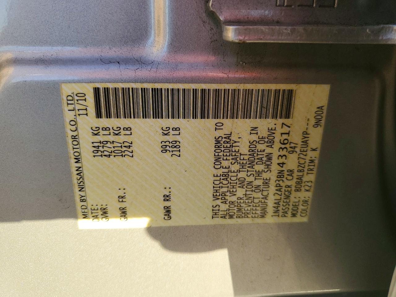 2011 NISSAN ALTIMA BASE photo 12
