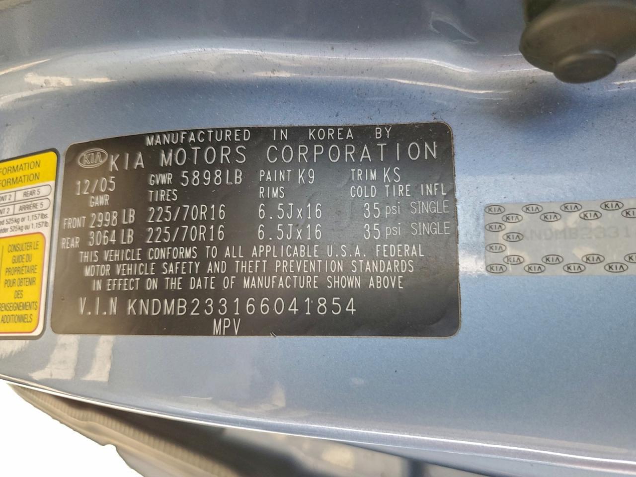 2006 KIA SEDONA EX photo 14