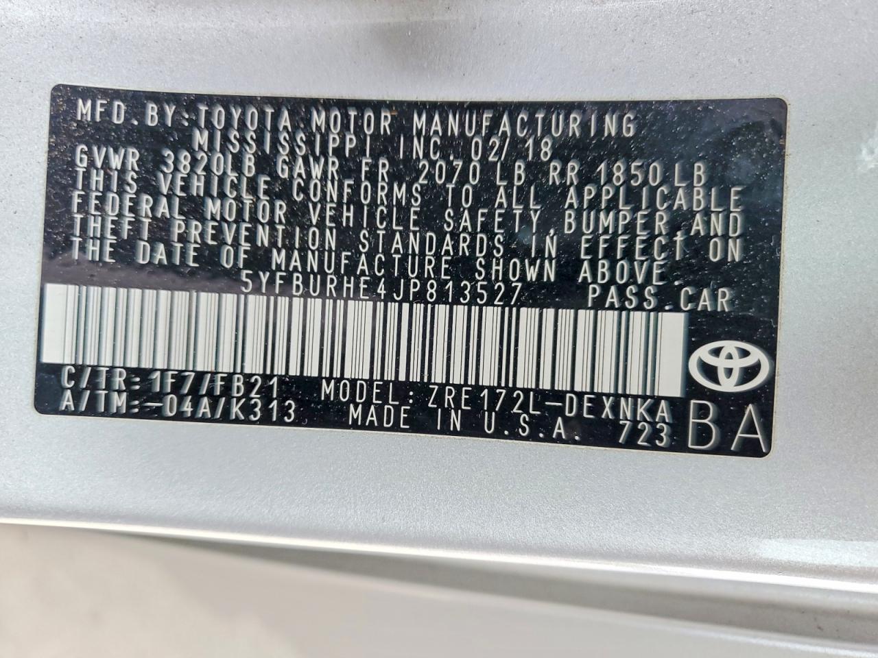2018 TOYOTA COROLLA L photo 12
