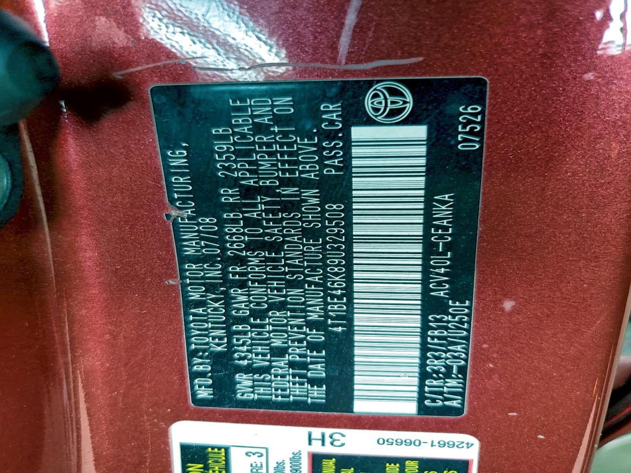 2009 TOYOTA CAMRY BASE photo 12