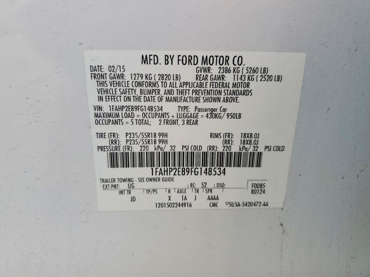2015 FORD TAURUS SEL photo 13