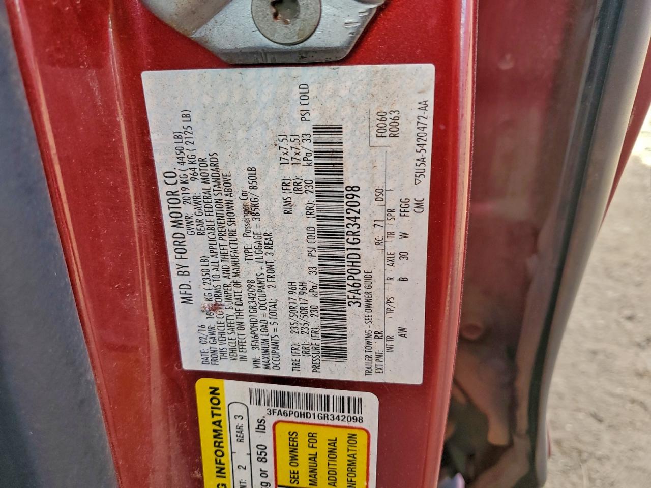 2016 FORD FUSION SE photo 23