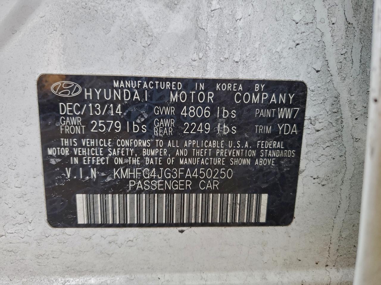 2015 HYUNDAI AZERA photo 13