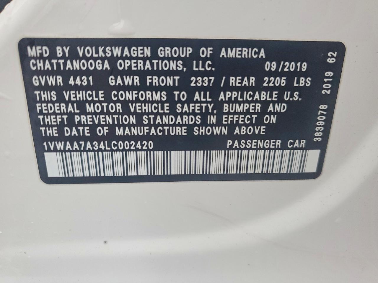 2020 VOLKSWAGEN PASSAT S photo 12