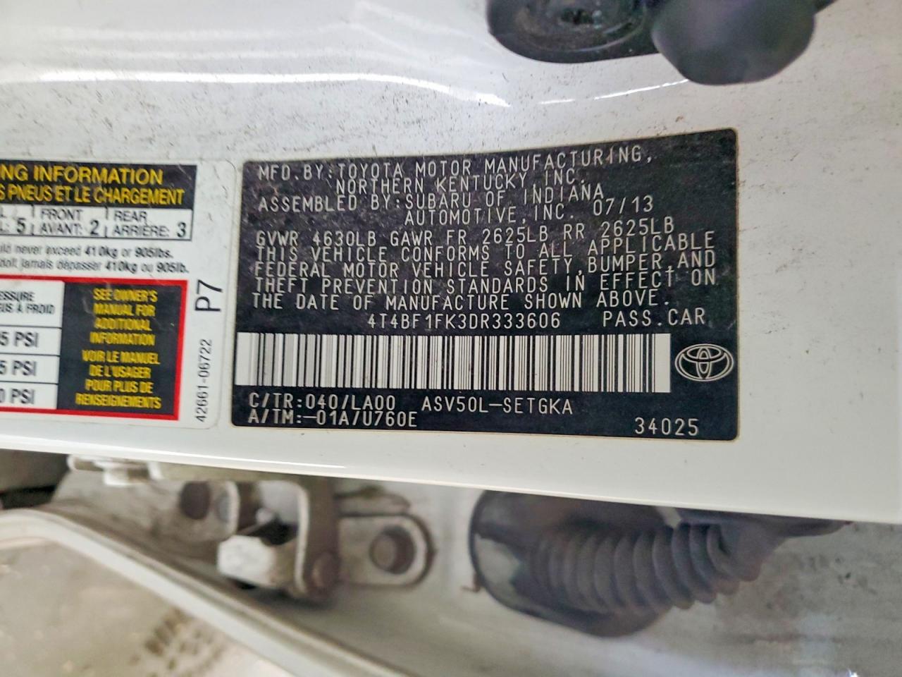 2013 TOYOTA CAMRY L photo 12