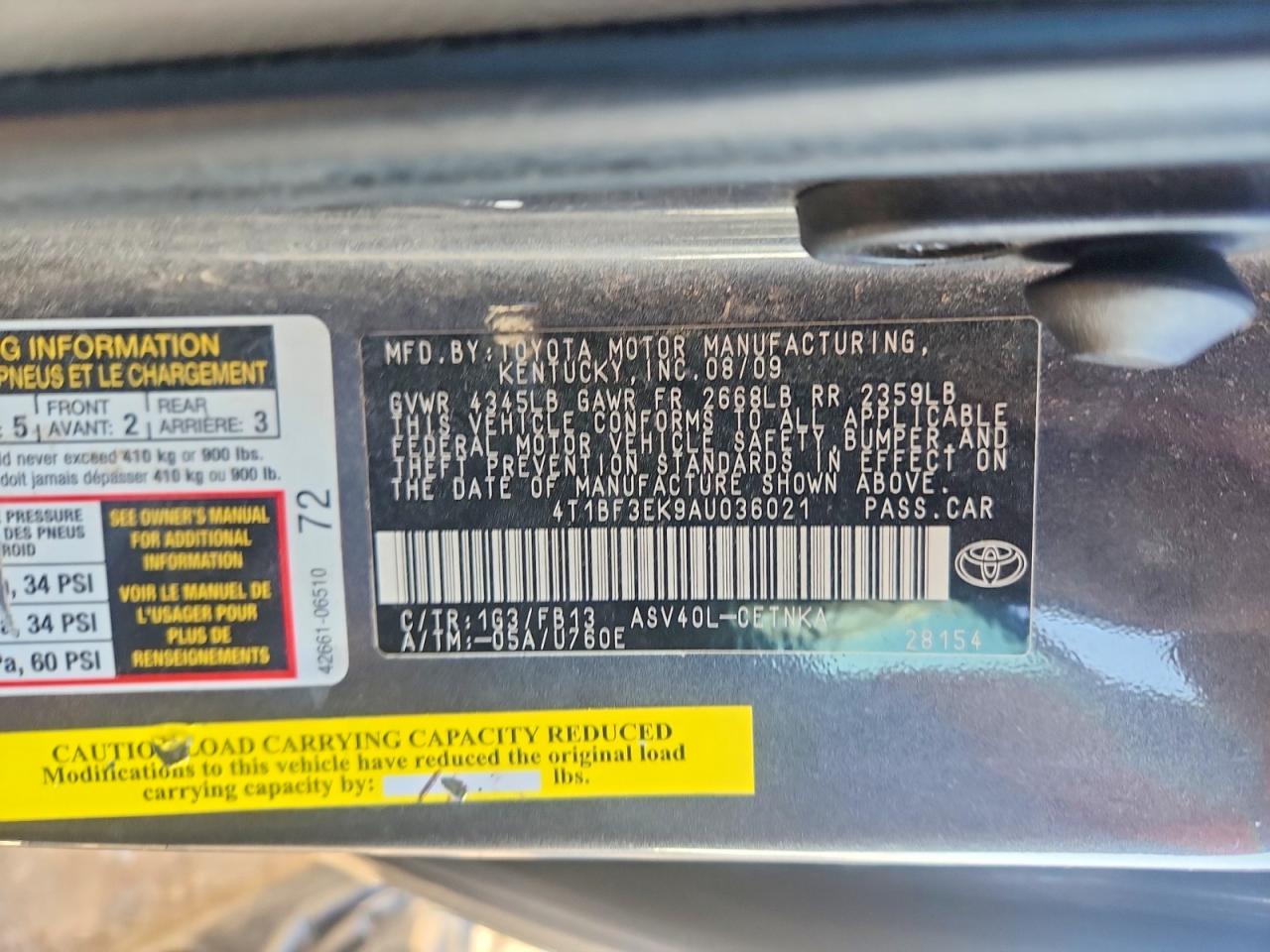 2010 TOYOTA CAMRY BASE photo 12