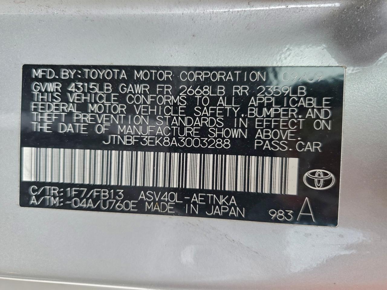 2010 TOYOTA CAMRY BASE photo 12