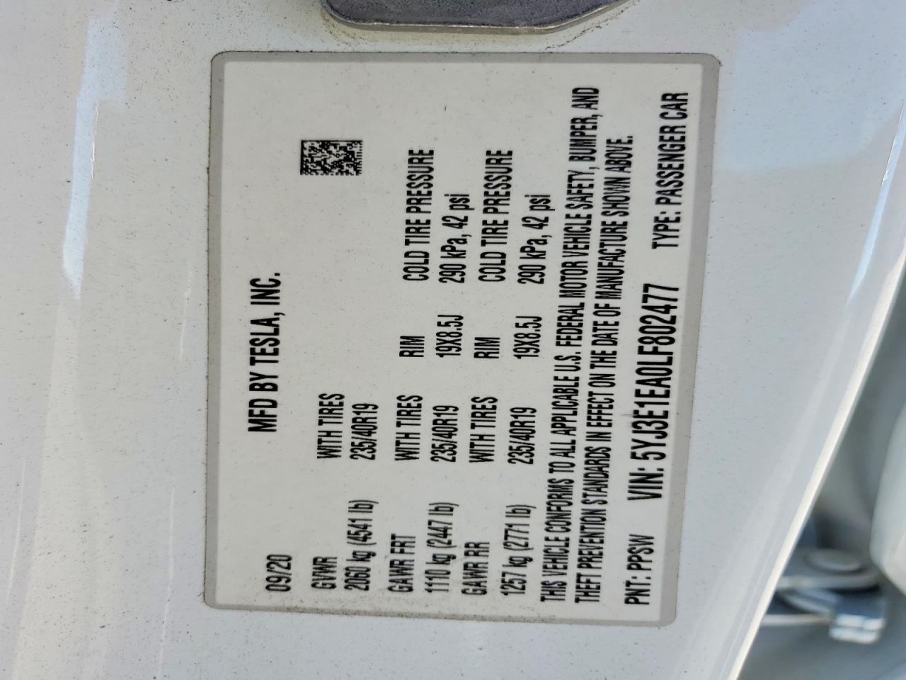 2020 TESLA MODEL 3 photo 23