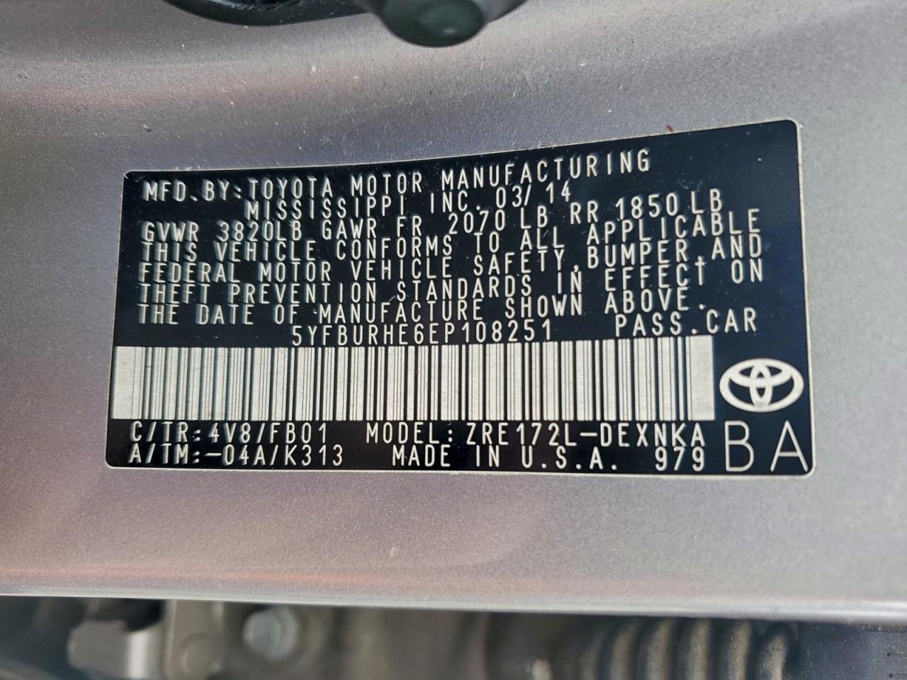 2014 TOYOTA COROLLA L photo 25