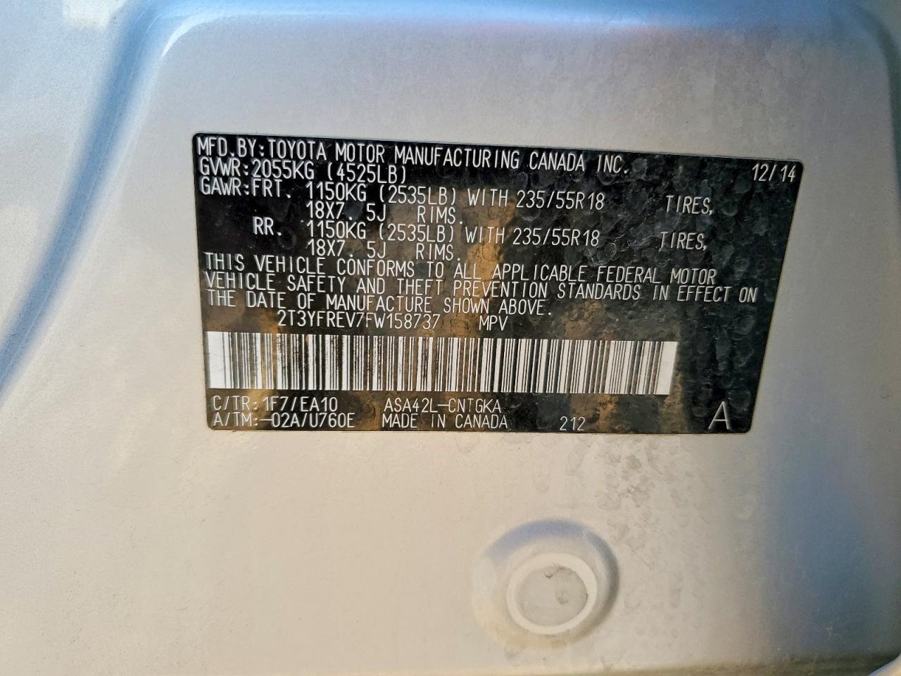 2015 TOYOTA RAV4 LIMITED photo 14